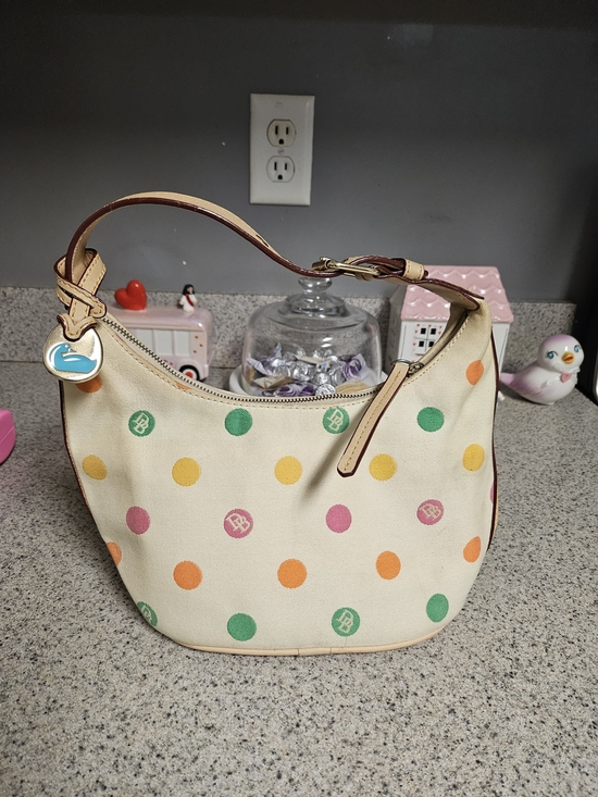 Dooney & Bourke Handbags - Dooney & Bourke Cream Shoulder Bag with Multicolor Polka Dots